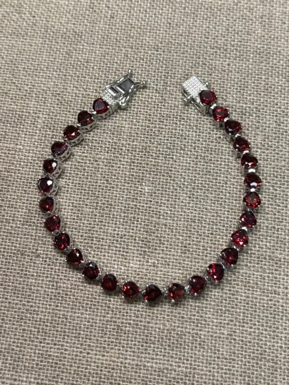 Sterling Silver Mozambique Garnet Heart Bracelet